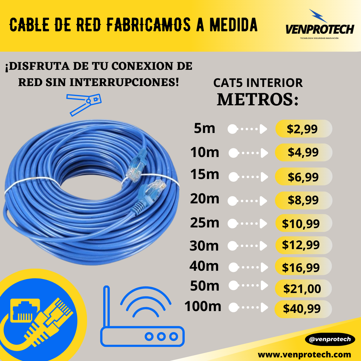 Cable De Red cable de internet interior Exterior categoría 5 y categoría 6 - Imagen 3