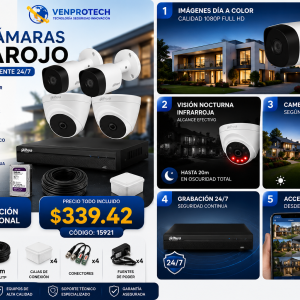 KIT DE 4 CÁMARAS DE SEGURIDAD 1080P CCTV BASICO
