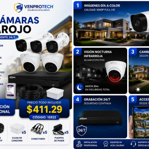 KIT DE 5 CÁMARAS DE SEGURIDAD 1080P CCTV BASICO