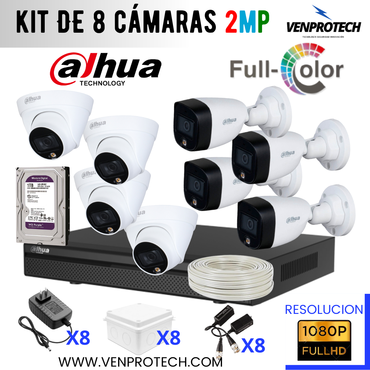 Kitful KIT DE 8 CAMARAS FULL COLOR 1080P - Venprotech