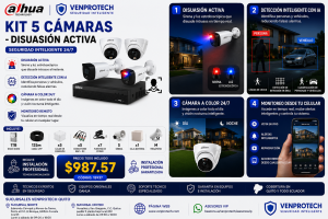 KIT DE 5 CAMARAS CON DISUASIÓN ACTIVA/CCTV AVANZADO