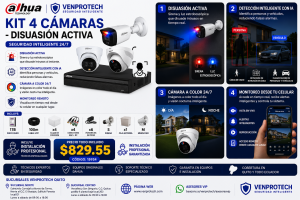 KIT DE 4 CAMARAS CON DISUASIÓN ACTIVA/CCTV AVANZADO