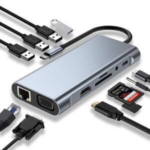 ADAPTADOR TIPO C 11 EN 1 HDMI/ VGA/ RG45/4 USB /AUXI/ MICRO SD / TIPOC