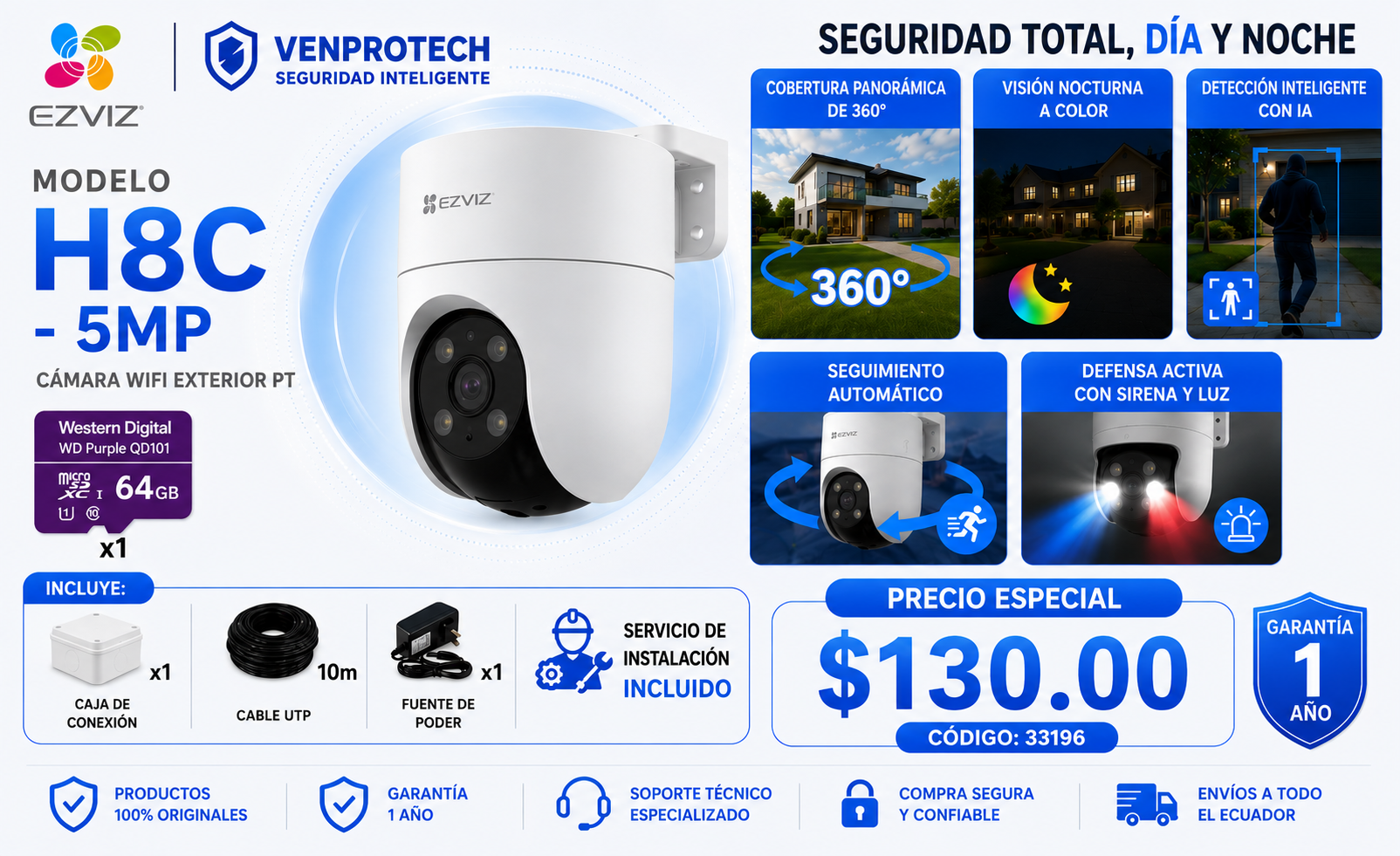 Cámara WiFi EZVIZ H8C 5MP Exterior + Instalación Profesional