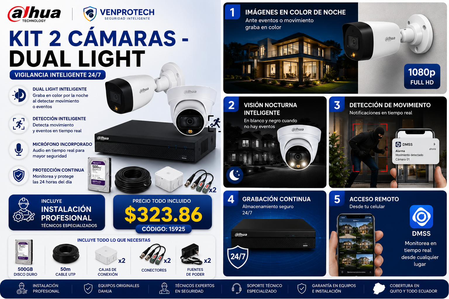 KIT DE 2 CAMARAS DUAL LIGTH 2MP / CCTV INTERMEDIO
