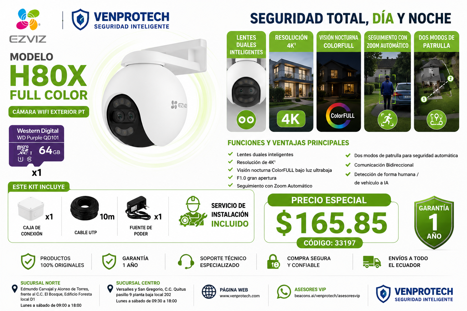 Cámara WiFi EZVIZ H80X Full Color 4K + Instalación Profesional