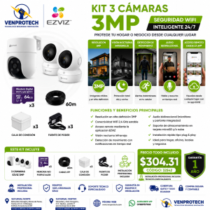 Kit 3 Cámaras WiFi EZVIZ 3MP + Instalación Profesional