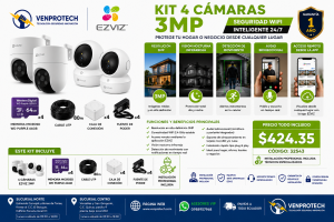 Kit 4 Cámaras WiFi EZVIZ 3MP + Instalación Profesional