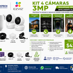 Kit 4 Cámaras WiFi EZVIZ 3MP + Instalación Profesional