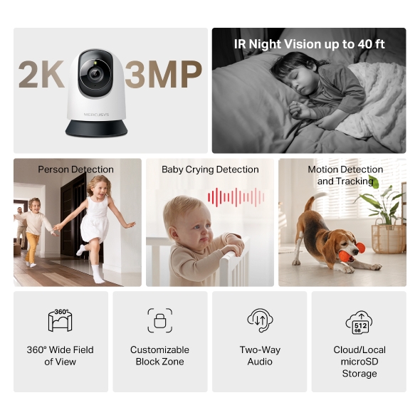Mercusys MC210 cámara WiFi 2K 3MP con visión nocturna y giro 360° - Imagen 8