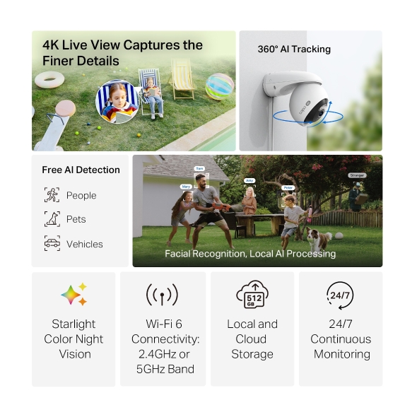 Tapo cámara WiFi exterior motorizada C560WS 4K 8MP con seguimiento AI - Imagen 3